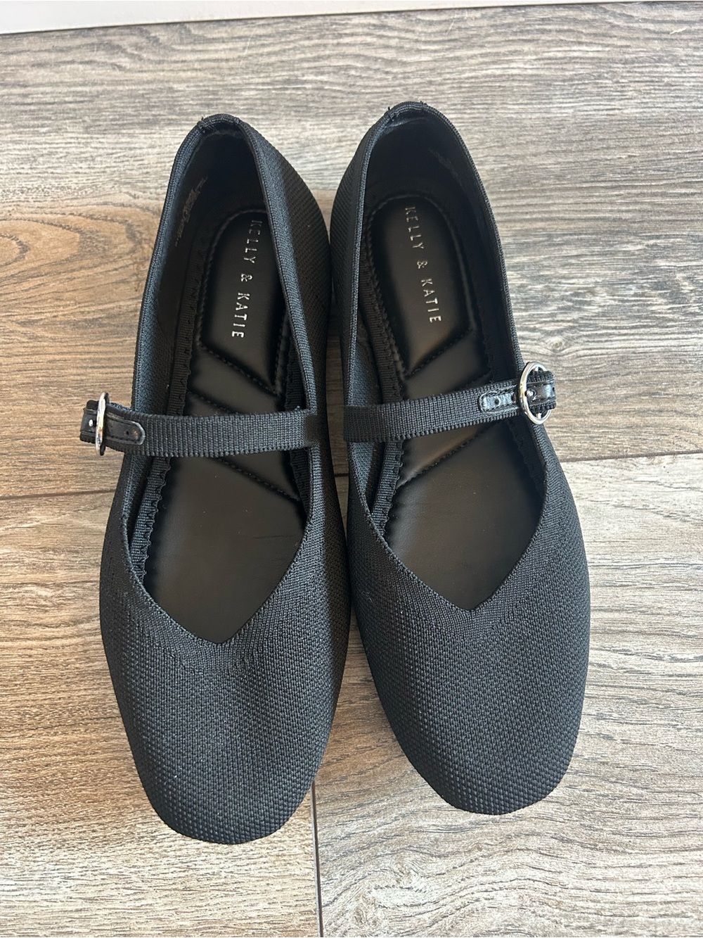 Kelly & Katie Black Textured Mary Jane Tajah Knit Flats with Buckle 7